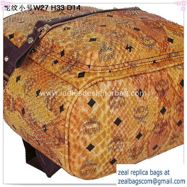 High Quality Replica MCM Armour Small Backpack Snake Leather MC2095S Wheat - Click Image to Close